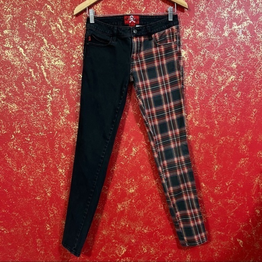 ROYAL BONES Y2K Vintage Skull Punk Goth Gore Plaid Split Legs Pants Jean 5